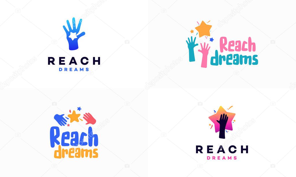 Set of Reaching Star fun logo, Online Learning logo designs vector, Kids Dream logo, Reach Dreams logo