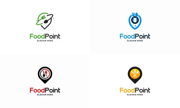 Set Dari Food Point Logo Desain Konsep Vektor Restoran Logo - Stok Vektor