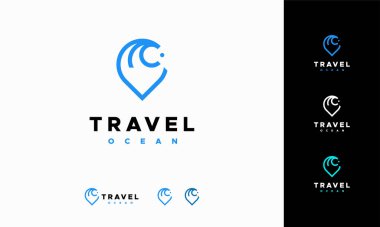 Travel Point Logo with Ocean Wave symbol, Ocean logo designs concept vector