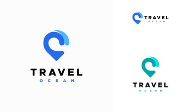 Travel Point Logo with Ocean Wave symbol, Ocean logo designs concept vector