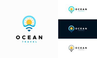 Travel Point Logo with Ocean Wave symbol, Ocean logo designs concept vector
