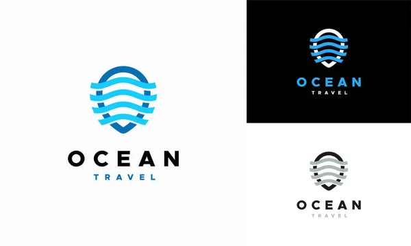 Travel Point Logo Ocean Wave Symbol Ocean Logo Designs Concept — Stock Vector