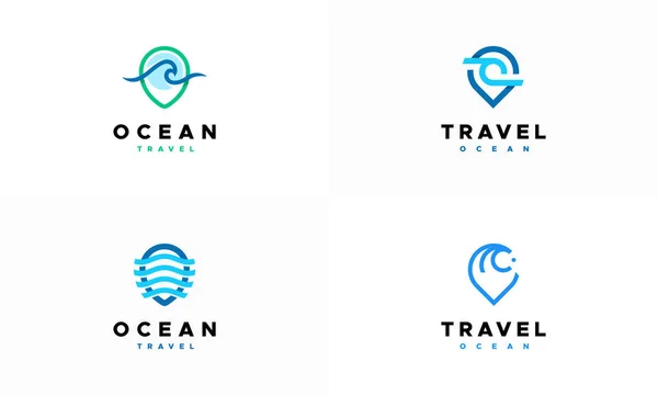 Set Travel Point Logo Ocean Wave Symbol Ocean Logo Designs — Stock Vector