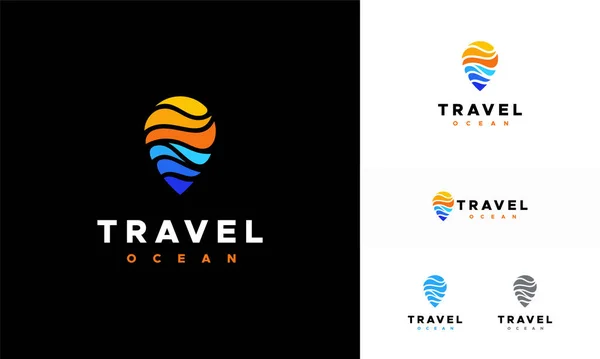 Travel Point Logo Ocean Wave Symbol Ocean Logo Designs Concept — Stock Vector