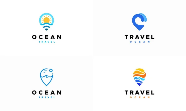 Set Travel Point Logo Ocean Wave Symbol Ocean Logo Designs — Stock Vector