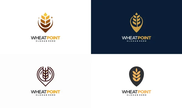 Set Wheat Agriculture Logo Designs Concept Vector Wheat Point Logo —  Vetores de Stock