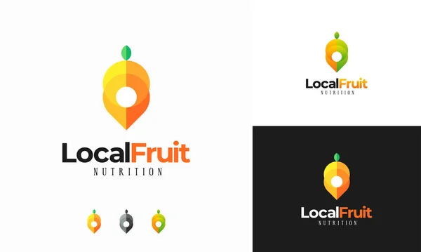 Local Fruit Point Logo Designs Concept Vector Orange Fruit Pointer — Stok Vektör