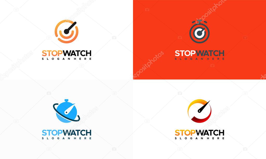 Set of Simple Modern Stopwatch logo designs template vector