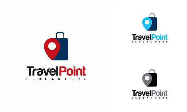 Travel Point Logo Designs Concept Suitcase Symbol Icon Vector — Stock vektor