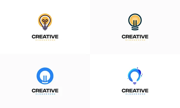 Conjunto Idéia Criativa Simples Símbolo Design Logotipo Modelo Logotipo Lâmpada —  Vetores de Stock