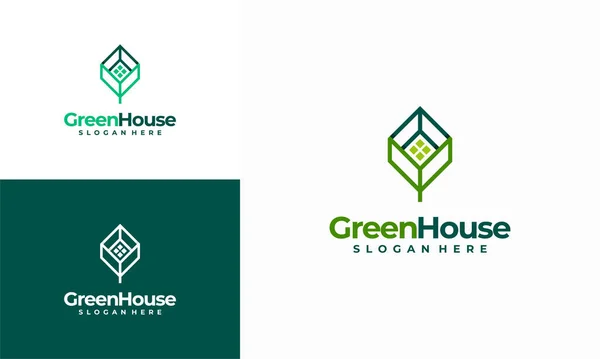 Μοντέρνο Λογότυπο Green House Σχεδιάζει Διάνυσμα Έννοια Κτίριο Ανάπτυξη Λογότυπο — Διανυσματικό Αρχείο