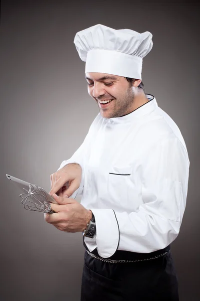Chef-kok met digitale tablet — Stockfoto