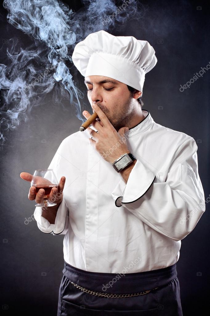 Chef with cigar and cognac