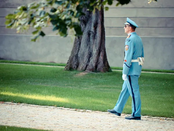 Guardia camina por los jardines del Castillo de Praga — Foto de Stock