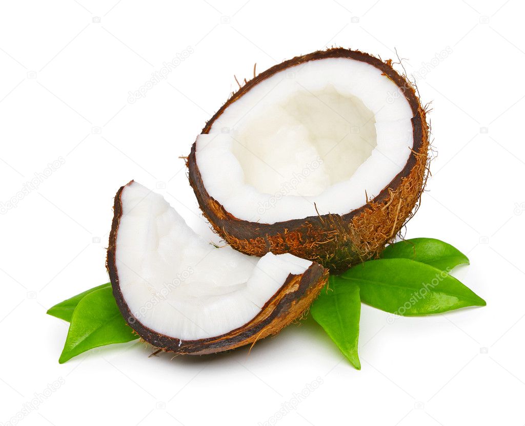 Coconut with green leaves