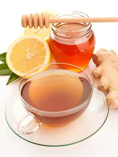 Tea with honey, lemon and ginger — Stock Photo, Image
