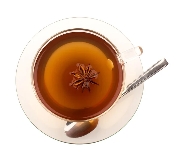 Top view of tea in glass cup with anise — Stock Photo, Image