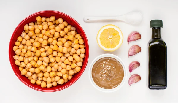 Ingredienser till hemlagad hummus — Stockfoto