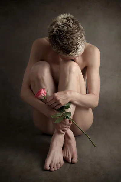 Fine art photo of nude female with rose — Stock Photo, Image