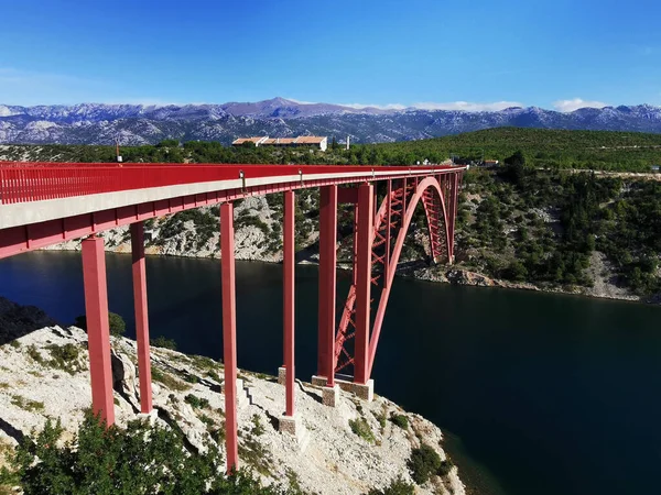 Maslenica Brücke Und Velebit Gebirge Hintergrund — Stockfoto