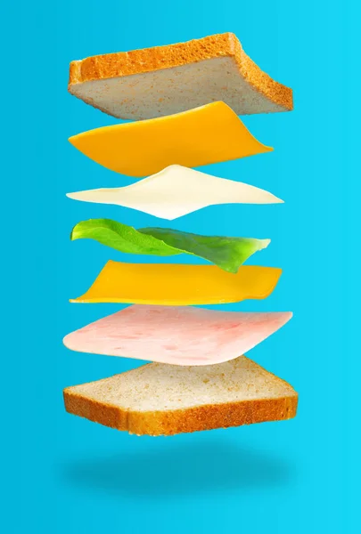 Toast Sandwich Layers Blue Background — Stock Photo, Image