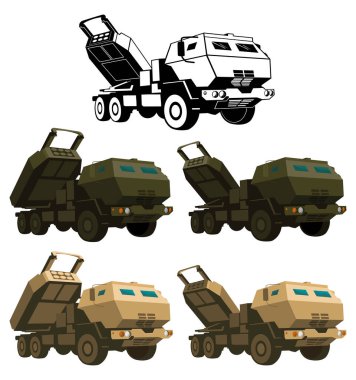 Army truck M142 Himars Set. Vector illustration
