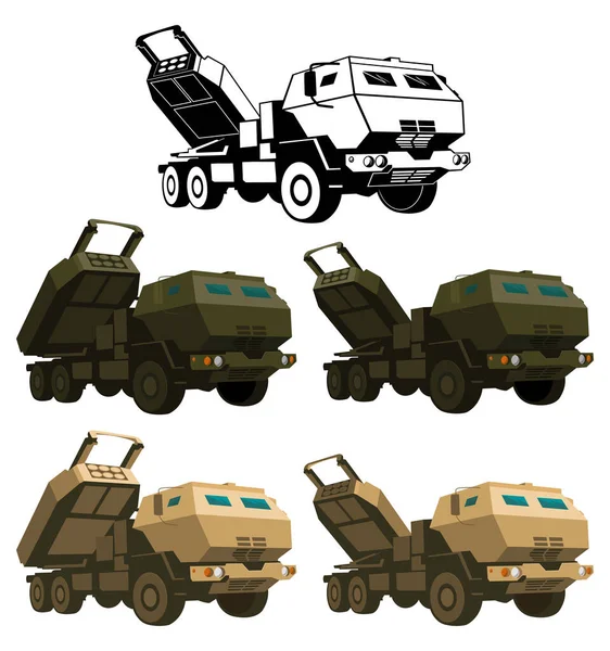 Army Truck M142 Himars Set Vector Illustration — Stockový vektor