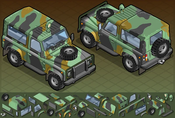 Jeep militar isométrico en dos posiciones — Vector de stock