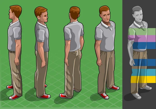 Hombre de servicio isométrico en cuatro posiciones — Vector de stock