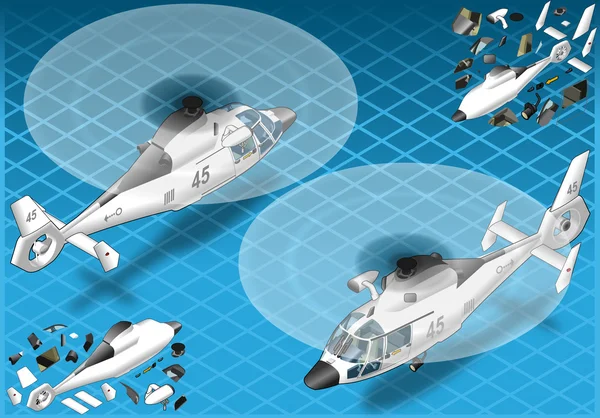 Hélicoptère blanc isométrique en vol en deux positions — Image vectorielle