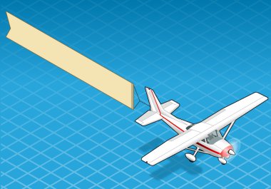 Isometric white plane in flight with aerial banner clipart
