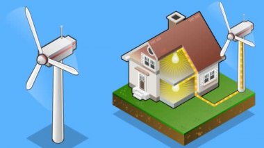 Rüzgar Türbini ile izometrik ev