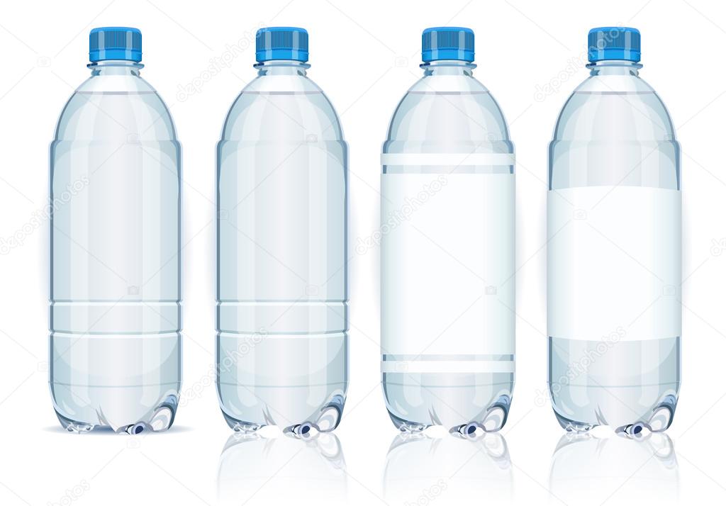 Four plastic bottles with labels.