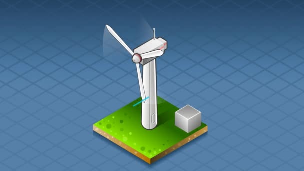 Isometric production and transport of energy through wind turbine — Stock Video