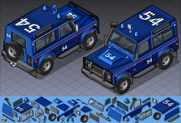 Isometrischer Polizei-Geländewagen in zwei Positionen — Stockvektor