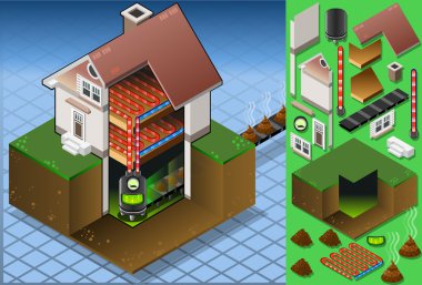 Isometric house with bio fuel boiler clipart