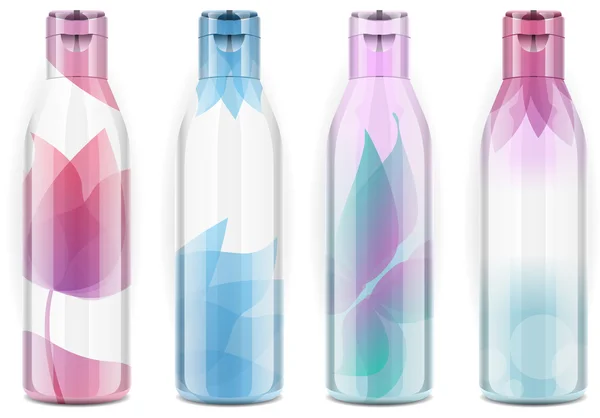 Четыре пластиковых бутылки откровенного цвета — стоковый вектор