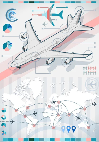 Infographic set elementen met vliegtuig in diverse kleuren — Stockvector