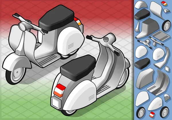 Isométrico scooter blanco en dos posiciones — Vector de stock