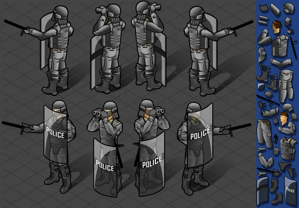 Isometric set of eight policemans standing — Stock Vector
