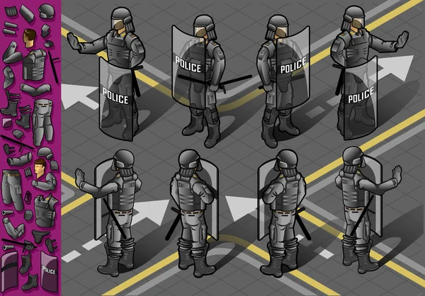 Isometric set of eight policemans standing — Stock Vector