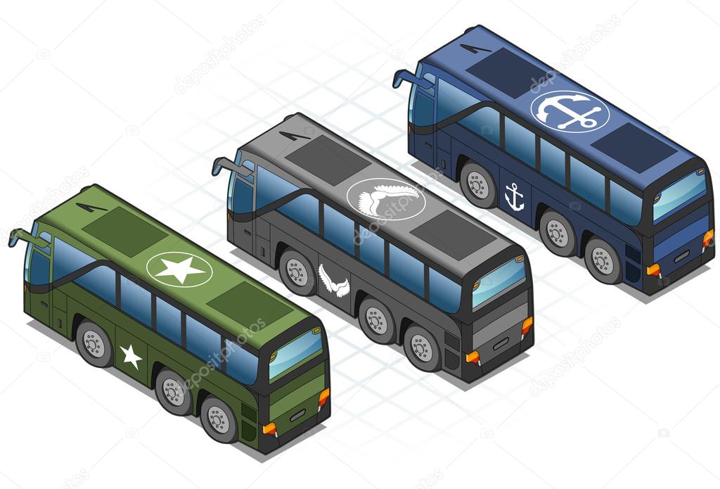 Aisometric set of military buses