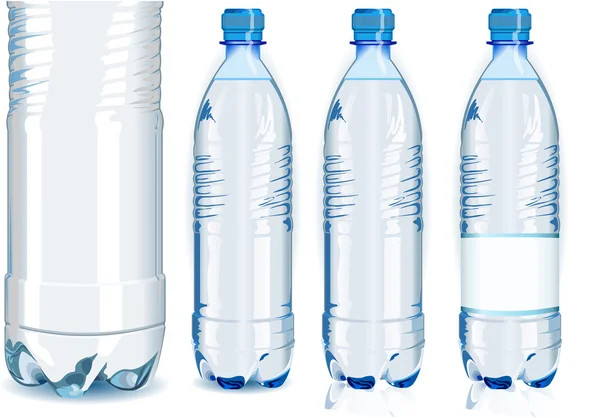 Cuatro botellas de plástico de agua con etiqueta genérica — Vector de stock