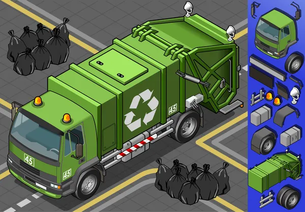 Isometric garbage truck — Stock Vector