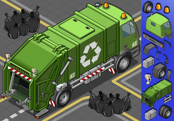 Isometric garbage truck — Stock Vector
