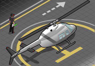 izometrik beyaz helikopterle önünde görünümü indi