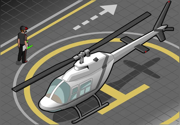 Isometrische witte helikopter landde op de voorgrond weergeven — Stockvector