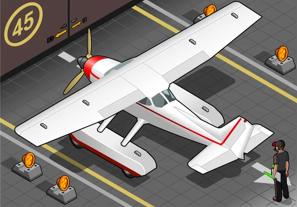 Idrovolante atterrato isometrico fuori dall'hangar — Vettoriale Stock