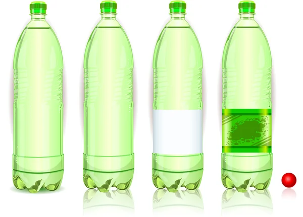 Cuatro botellas de plástico de bebida carbonatada con etiquetas — Vector de stock