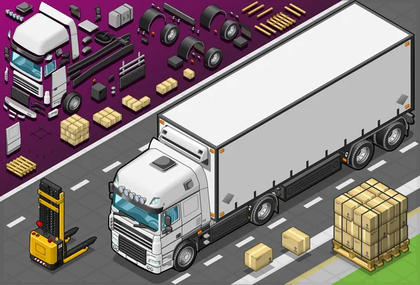 Isometrische frigo vrachtwagen op de voorgrond weergeven — Stockvector